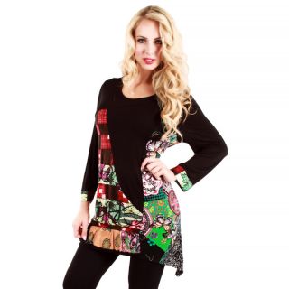 Womens Black and Multicolored Patchwork Tunic  ™ Shopping