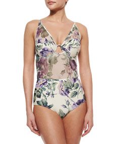 Zimmermann Lucia Mesh One Piece Swimsuit, Floral