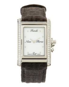 Fendi 7180M Script Diamond Case Watch, White/Black