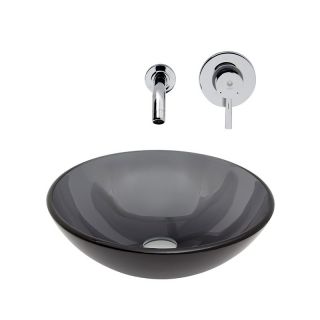 Vigo VGT259 Sheer Black Glass Vessel Sink and Wall Mount Faucet Set   Chrome   Bathroom Sinks