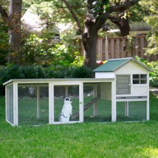 Boomer & George White Wash Outdoor Rabbit Hutch with Extended Run   Rabbit Cages & Hutches