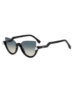 Fendi Blink Half Rim Crystal Cat Eye Sunglasses
