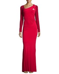 Donna Karan Long Sleeve Two Tone Gown, Scarlet