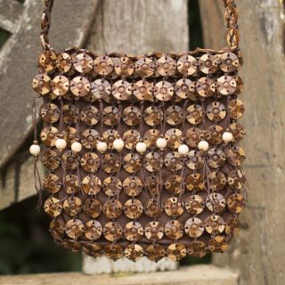 Handcrafted Coconut Shell Eco Buttons Shoulder Bag (Thailand