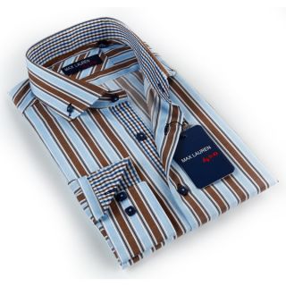 Brio Milano Mens Blue and Black Stripe Button up Dress Shirt
