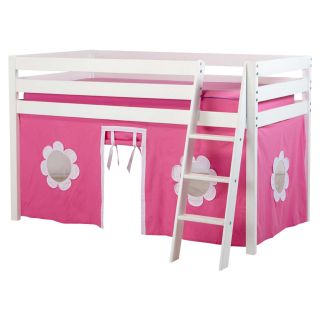 Maxwood Furniture Jackpot Twin Low Loft Bed with Angled Ladder and Curtains   Bunk Beds & Loft Beds
