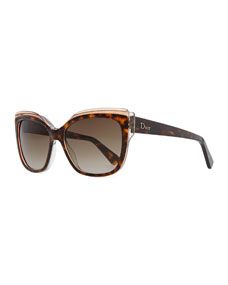 Dior Colorblock Cat Eye Sunglasses, Tortoise/Transparent