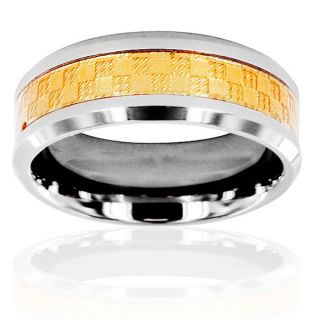 Mens Two Tone Titanium Golden Carbon Fiber Ring   13365636