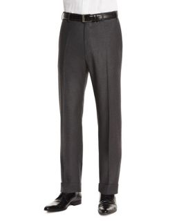 Zanella Parker Flat Front Super 130s Flannel Trousers, Charcoal