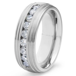 Mens Titanium Grooved Edge Channel Set Cubic Zarconia Ring (8 mm