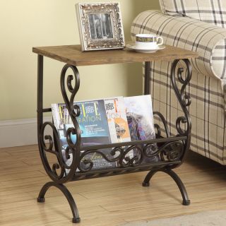 Black/ Taupe Metal Magazine Table with Tempered Glass