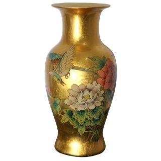 Oriental Unlimited 12.25H in. Gold Fishtail Porcelain Vase   Vases