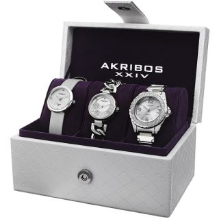 Akribos XXIV Womens Quartz Diamond Dial Strap/Bracelet Watch Set