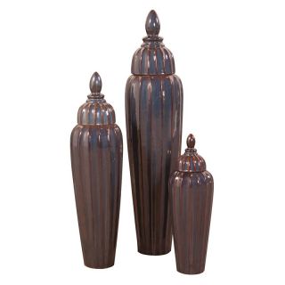 Howard Elliott Iridescent Blue Pewter Glaze Vase with Lid   Vases
