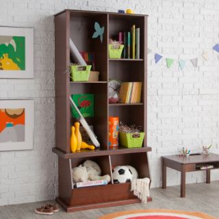 Classic Playtime Hopscotch Espresso Tall Bookcase with Optional Stackable Storage Bin
