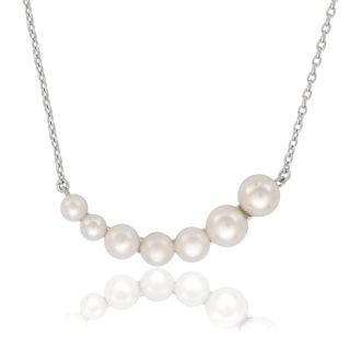 La Preciosa Sterling Silver Graduating Shell Pearl Curved Bar Necklace