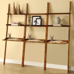 Oak Five tier 3 piece Leaning Ladder Shelf Set
