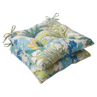 Pillow Perfect Splish Splash Blue Wrought Iron Seat Cushion   Set of 2   Outdoor Cushions