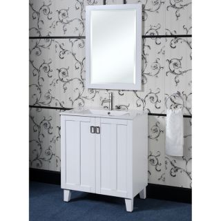 White 30 inch Single Sink Bathroom Vanity with Matching Framed Wall