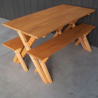 A & L Furniture Pine Cross Legged Picnic Table with Benches   Picnic Tables