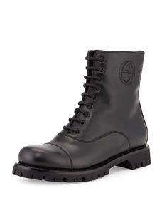 Gucci Royan Leather Combat Boot, Black