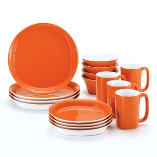 Rachael Ray Round and Square Orange Dinnerware   Set of 16