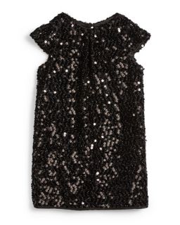 Milly Minis Sequin Cap Sleeve Shift Dress, Black, Size 8 14