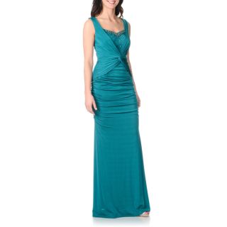 Decode 1.8 Womens Teal Knot Front Rouched Evening Gown  