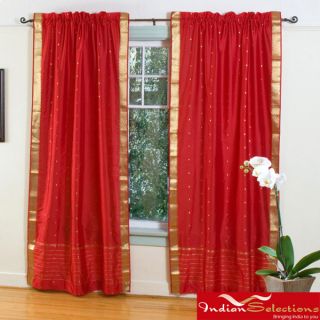 Fire Brick Red 84 inch Rod Pocket Sheer Sari Curtain Panel Pair (India