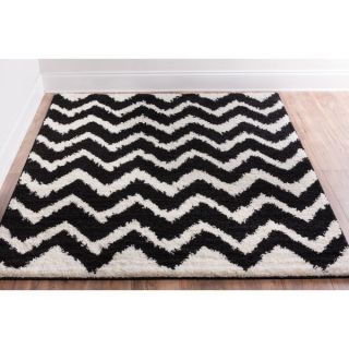 Well Woven Passion Chevron Black and Ivory, White Shag Area Rug (67 x