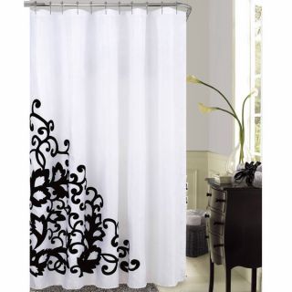 Romance White/ Black Embroidered Fabric 70x72 inch Shower Curtain