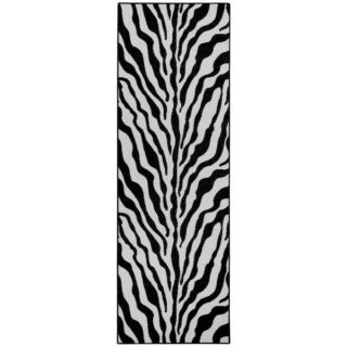 Rubber Back Black and Snow White Zebra Print Non Slip Runner Rug (110
