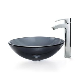 Kraus C GV 104 12mm 1810CH Clear Black Glass Vessel Sink and Visio Faucet   Chrome   Bathroom Sinks