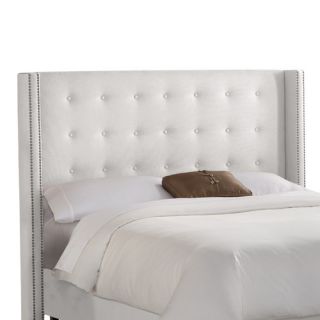 Skyline Furniture Nail Button Tufted Wingback Headboard in White Twill