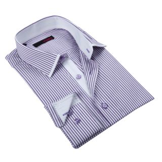 Ungaro Mens Purple and White Striped Cotton Dress Shirt  