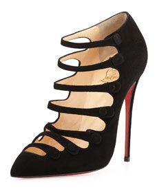 Christian Louboutin Viennana Strappy Suede Red Sole Bootie, Black