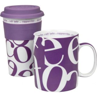 Konitz Purple Script Collage Travel Mug & Coffee Mug Set
