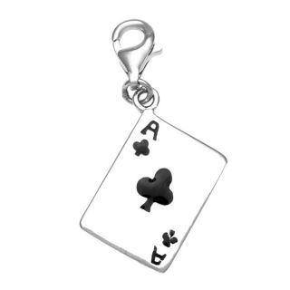 Rhodium Over Sterling Silver Ace of Clubs Card Charm and Clasp