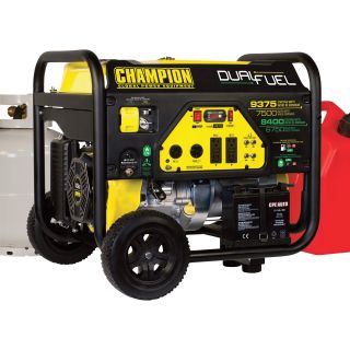 Champion Power Equipment Portable Dual Fuel Generator — 9375 Surge Watts, 7500 Rated Watts, Electric Start, Model# 100165  Portable Generators