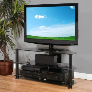 Plateau 43 in. Corner Metal and Glass TV Stand   Black   TV Stands