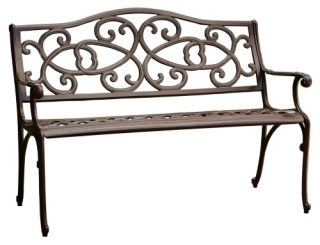 Vine Cast Aluminum Brown Curved Back 4 ft. Outdoor Metal Bench   Outdoor Benches