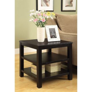 Square End Table w/ Solid Wood Legs & Three Wood Grain Finish Shelves