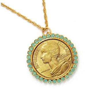 American Coin Treasures French Coin Pendant with Opal Pacific Crystals