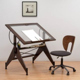 Studio Designs Aries Glass Top Drafting Table   Sonoma Brown/Clear Glass 13310   Drafting & Drawing Tables
