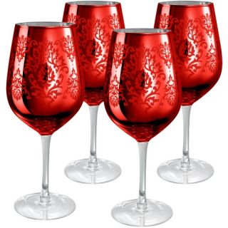 Artland Inc. Red Brocade Goblet Glasses  Set of 4   Drinking Glasses