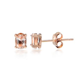 Glitzy Rocks 18k Rose Gold over Silver Morganite Oval Stud Earrings