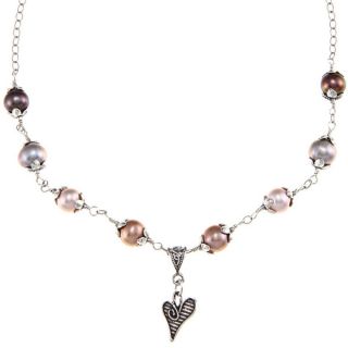 Charming Life Sterling Silver Multi colored FW Pearl and Heart Charm