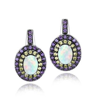 Glitzy Rocks Sterling Silver Opal, Peridot and Amethyst Oval Earrings
