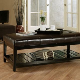 Winslow Bicast Tufted Leather Coffee Table Ottoman   Coffee Tables