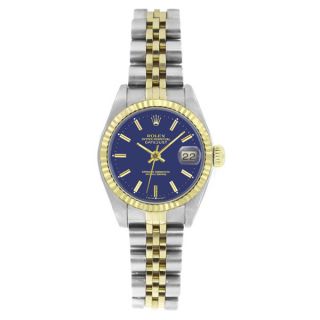 Pre owned Rolex Womens 6917 Datejust Two tone Blue Stick Watch